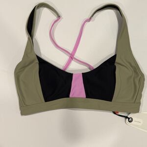Prana Womens Tulum Bikini Top S Black Color Block Adjustable Crisscross Back‎